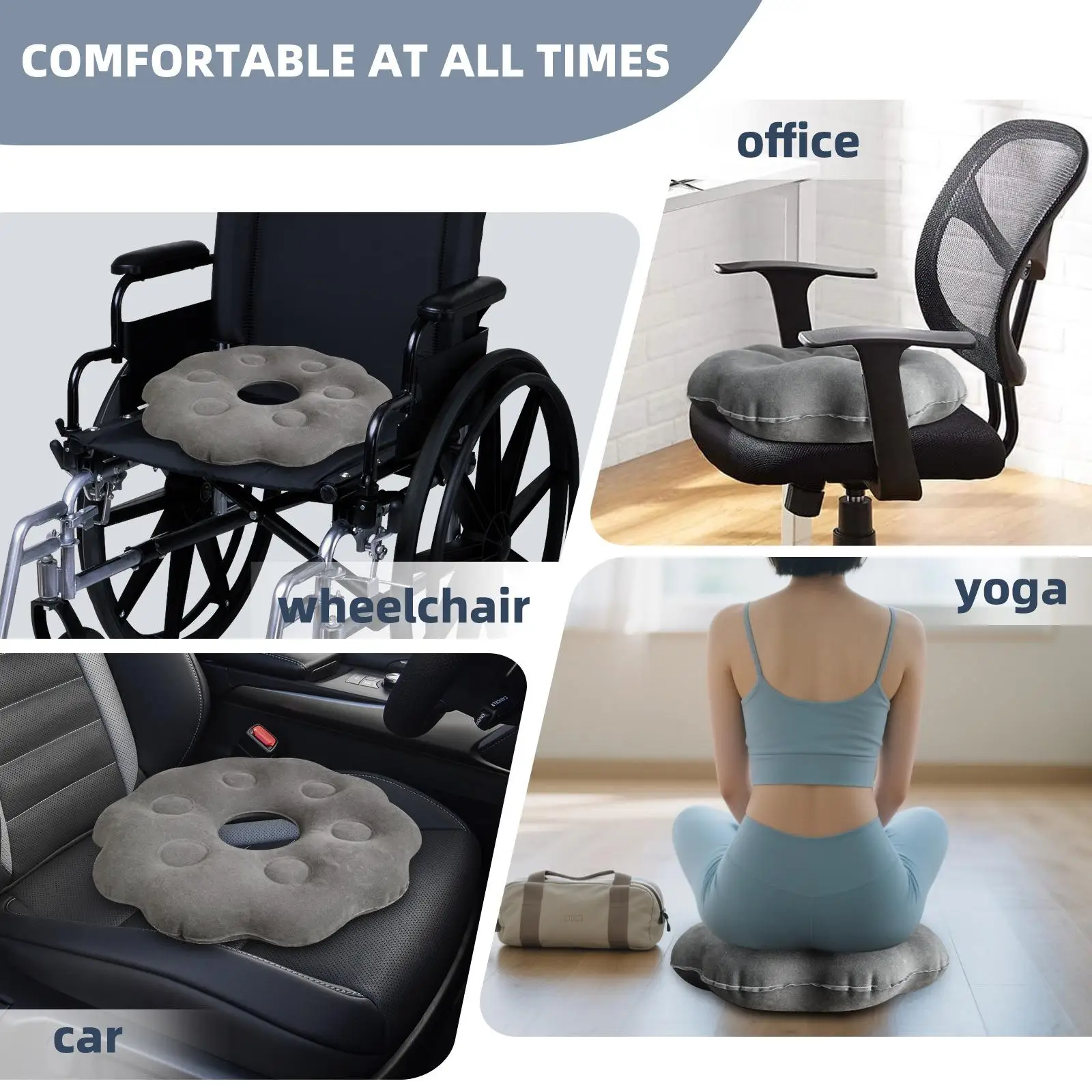 

PVC Inflatable Donut Seat Cushion Comfortable Foldable Air Pillow for Office Chair Home Bed Long Sitting Relief