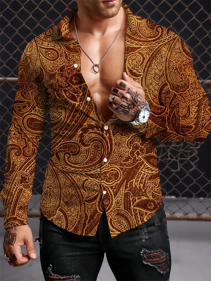 

Long Sleeved Ethnic Style Shirt Men's Autumn Oversized Shirt With Lapel Button Long Sleeved Shirt Men's Outdoor Casual Shirts