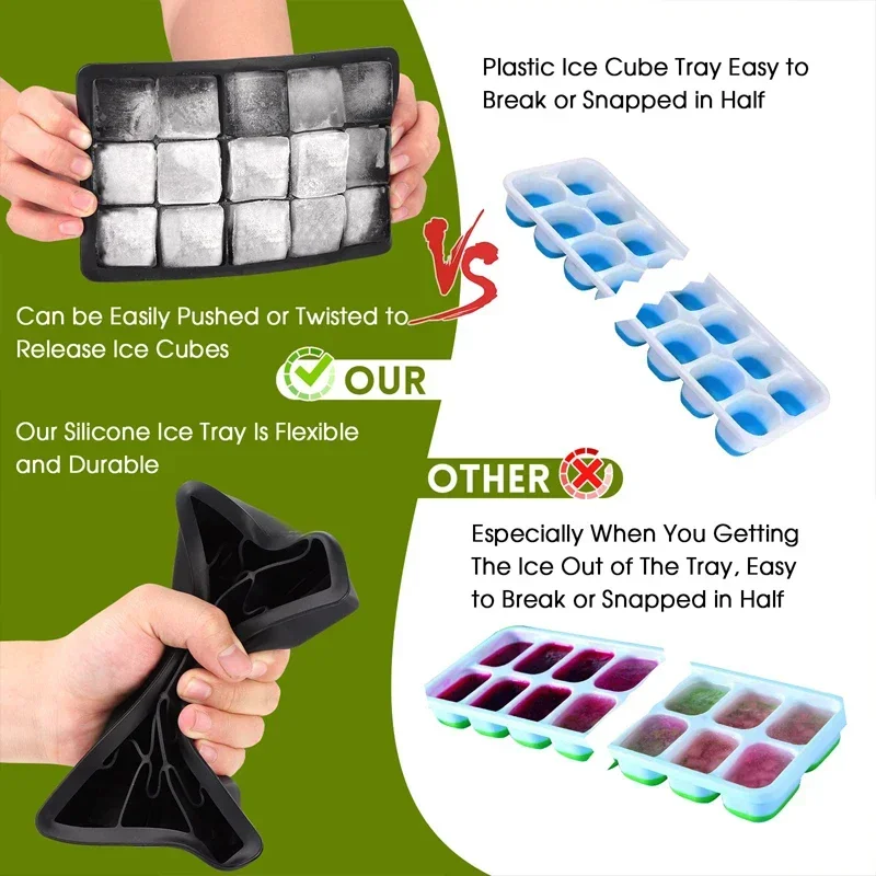 2025 NEW Silicone Ice Cube Molds Big Tray Reusable Durable Ice Cube Maker for Bar Pub Whiskey Cocktail Ice Block Model