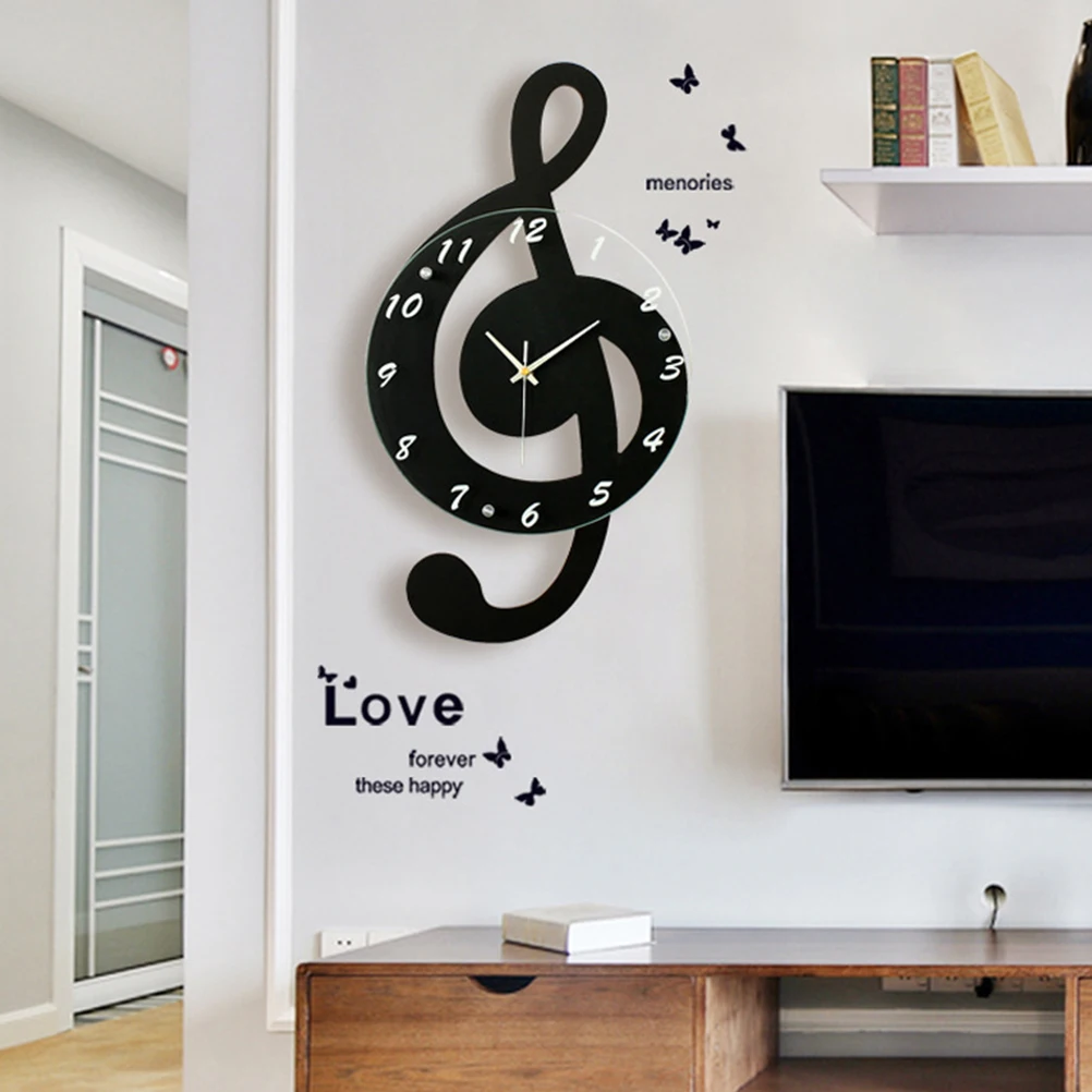 

Music Note Wall Clock Wooden Electronic Wall Clock Sturdy Style for Home Office Bedroom Living Room Classroom Art Decoration