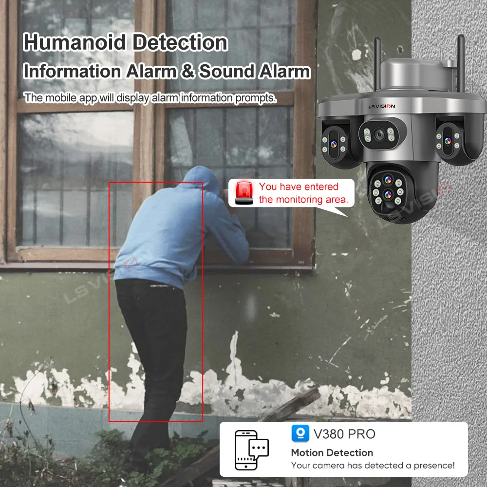LS VISION Solar Camera Wifi Outdoor With10X Optical Zoom Three Screens 4G SIM Cctv Home Security Solar Energy Cam Ai PTZ V380 - Image 4