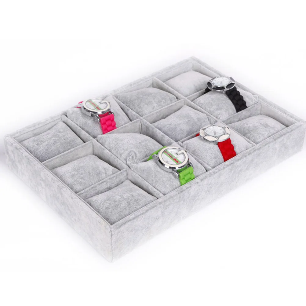 1Pcs Jewelry Display Tray Organizer Box Grey Composite Board Linen 12 Compartments Pillows Storage for Rings Watches Earrings