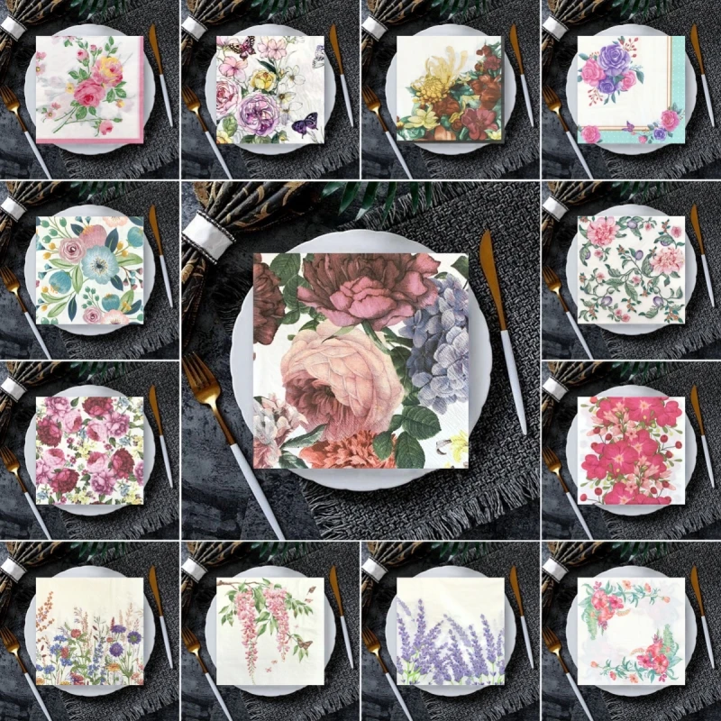 20Pcs/8Pcs Flower Butterfly Decoupage Paper Napkins Floral Serviette Paper Tissues for Wedding Xmas Party Decor Hot Sale