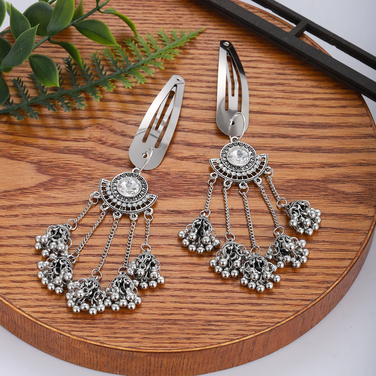 جديد العرقية الهندية الذهب اللون كريستال طويل شرابة دبابيس الشعر هندسية الرجعية مقاطع الشعر الفتيات المشابك انزلاق كليب مجوهرات الأزياء #4