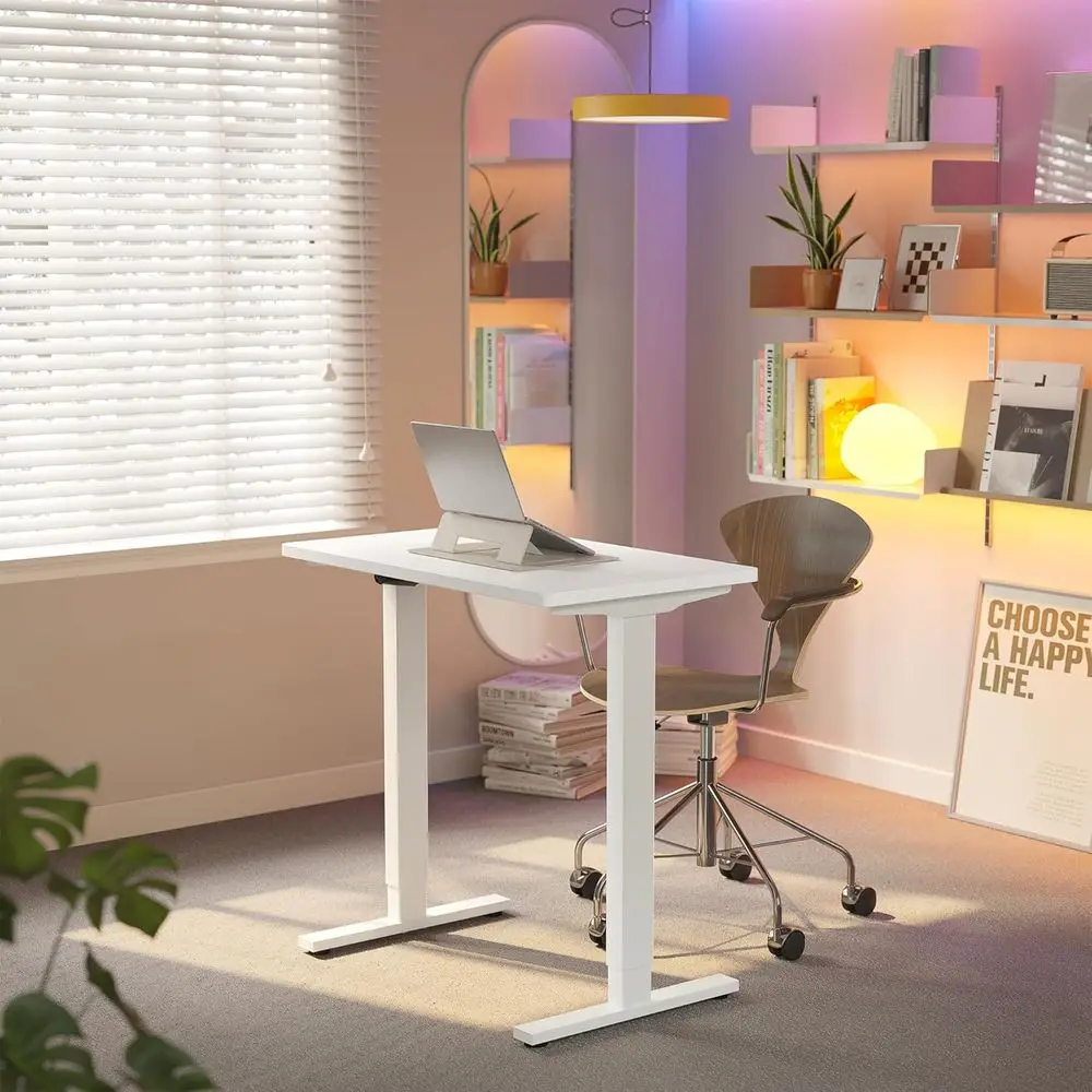19 Compact Electric Standing Desk, Adjustable, White | 32x19 Home Office Desk, 176lbs Capacity, 4 Height Settings, M8 Screws or