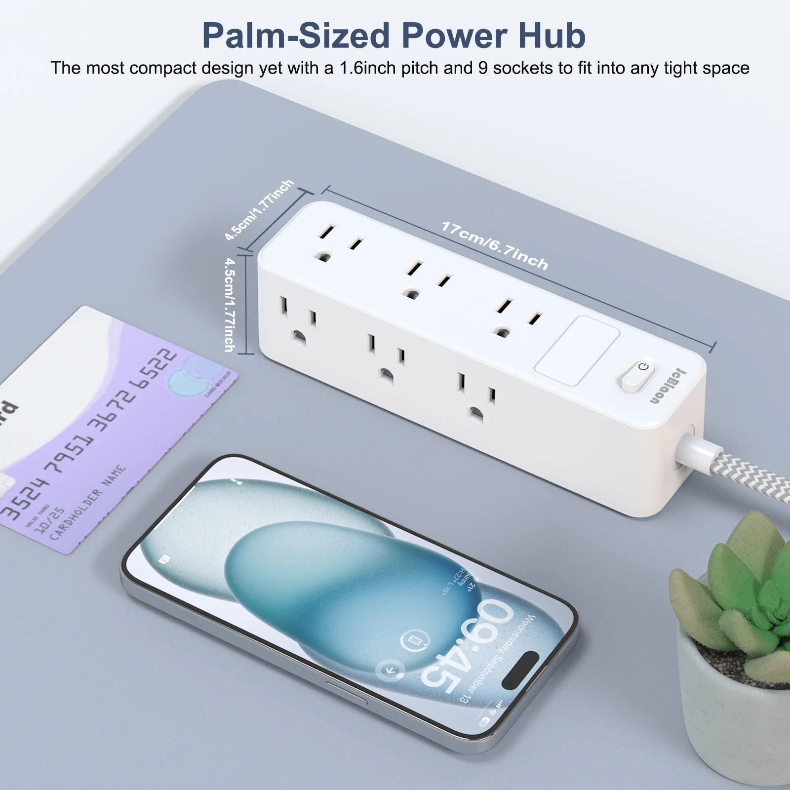 9-in-1 Surge Protector Power Strip with 6 Outlets and 5ft Braided Extension Cord,45° Ultra-thin plug wall socket for home office