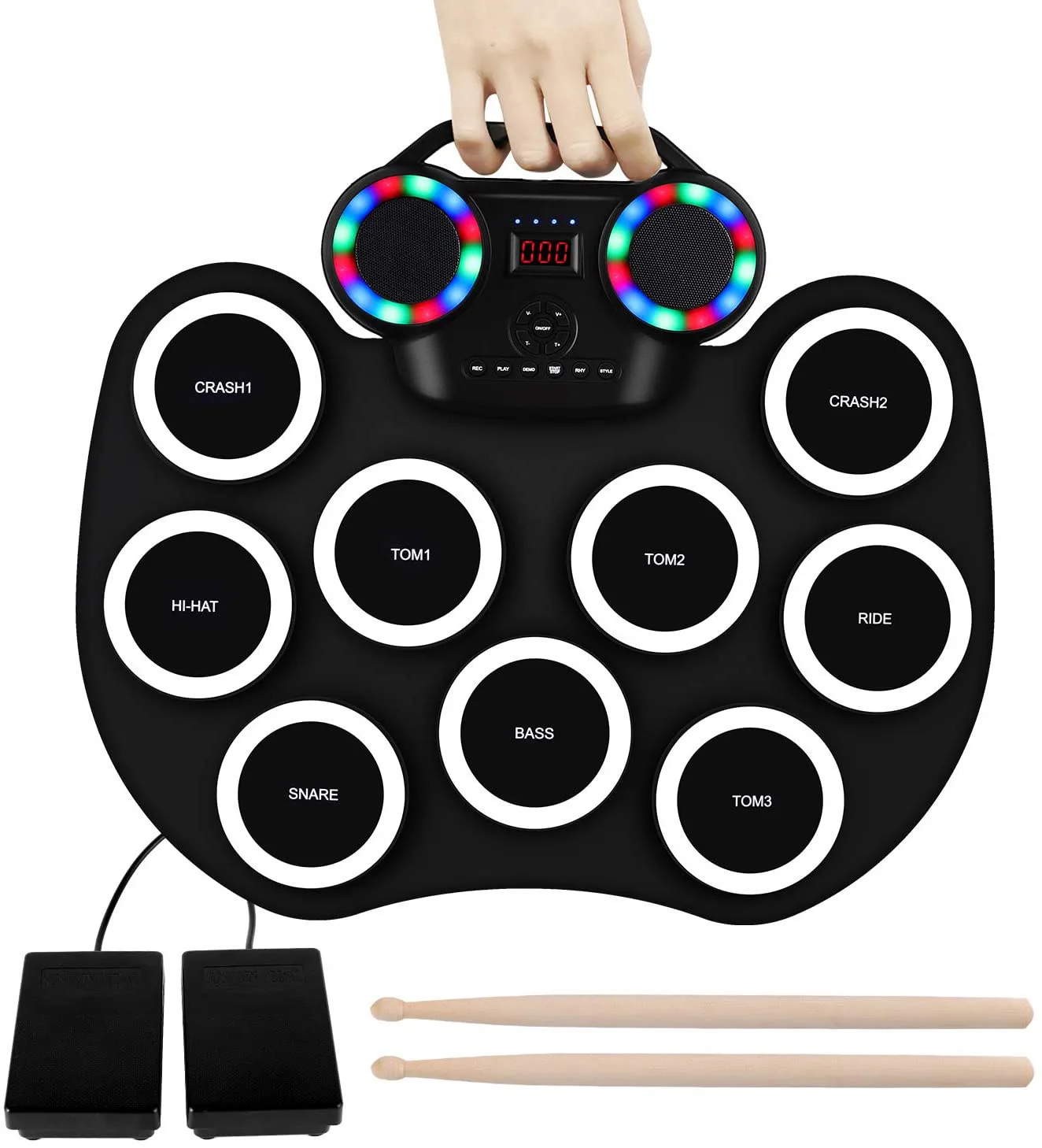 

Portable Electronic Drum Hand-rolled Electronic Drum Flashing Light Bluetooth Drum Kit Built-in Lithium Battery with Horn