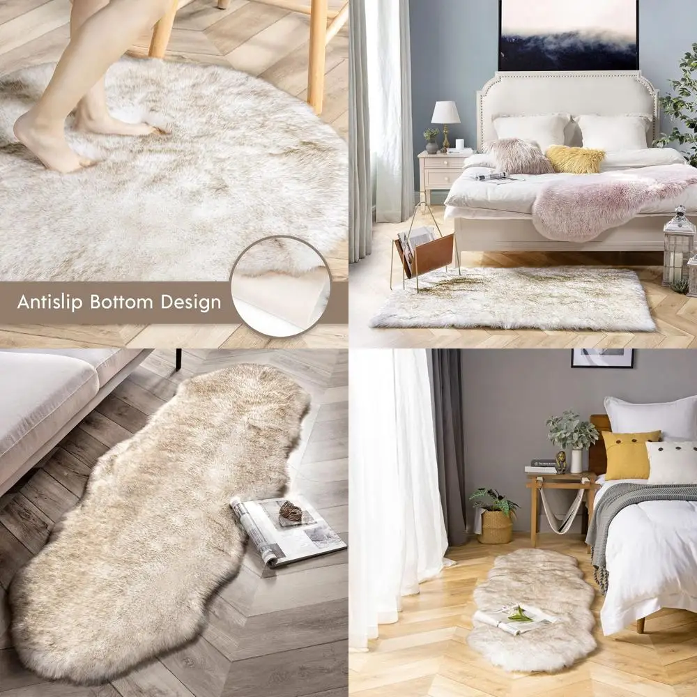 

Luxurious Fluffy Faux Fox Fur Rugs, Soft Shaggy Area Rugs for Home Decor, Non-Slip, White & Brown, 2x6 Feet