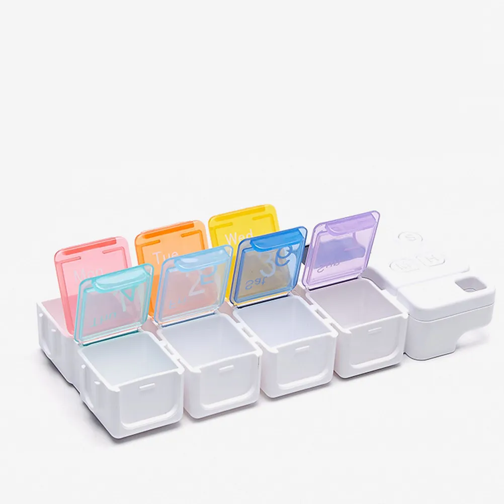 

7 Cubes Alarm Clock Pill Storage Box Colorful Weekly Organizer Personal Medicine Reminder Reminder for Patients Travel School
