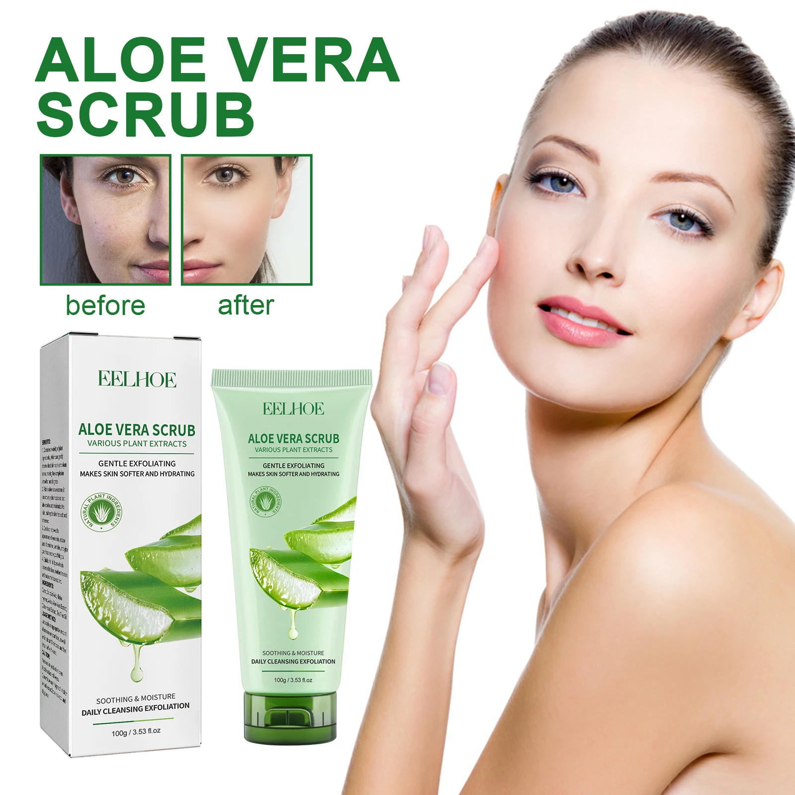 

EELHOE Aloe Vera Scrub Reduces Blackheads, Acne and Dark Spots, Brightens Complexion, Restores Skin Health and Shine