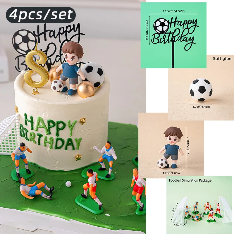 مجموعة كعكة كرة القدم للأولاد مع شخصيات الميدان واللاعب لحفلات أعياد الميلاد والرياضة وديكورات الكب كيك وشمعة عيد الميلاد #6