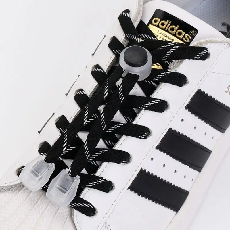 Elastic laces Shoelaces Round Spring lock Shoe Accessories Kids Adult No Tie Shoelace Lazy Rubber Band  Black White Point Laces