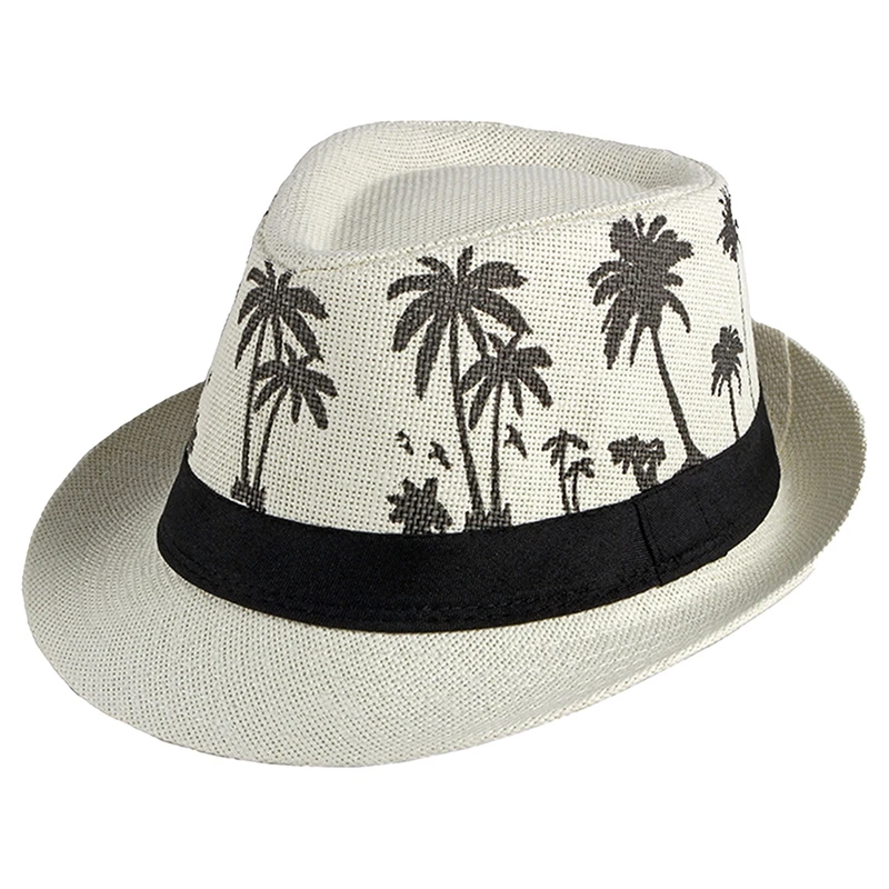 Dance Party Men Jazz Caps Summer Hawaii Beach Panama Fashion Straw Hat Coconut Tree Chapeau Wide Brim Sun Hats Male Cowboy Cap