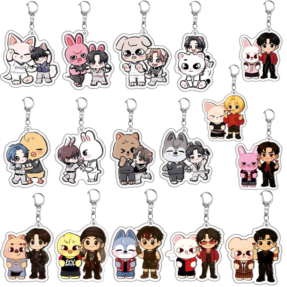 16 Style KPOP Cartoon Idol Character Acrylic Keychain Cute Zoo Dog Pig Wolf Animal Keyring Backpack Clothing Cosplay Accessories