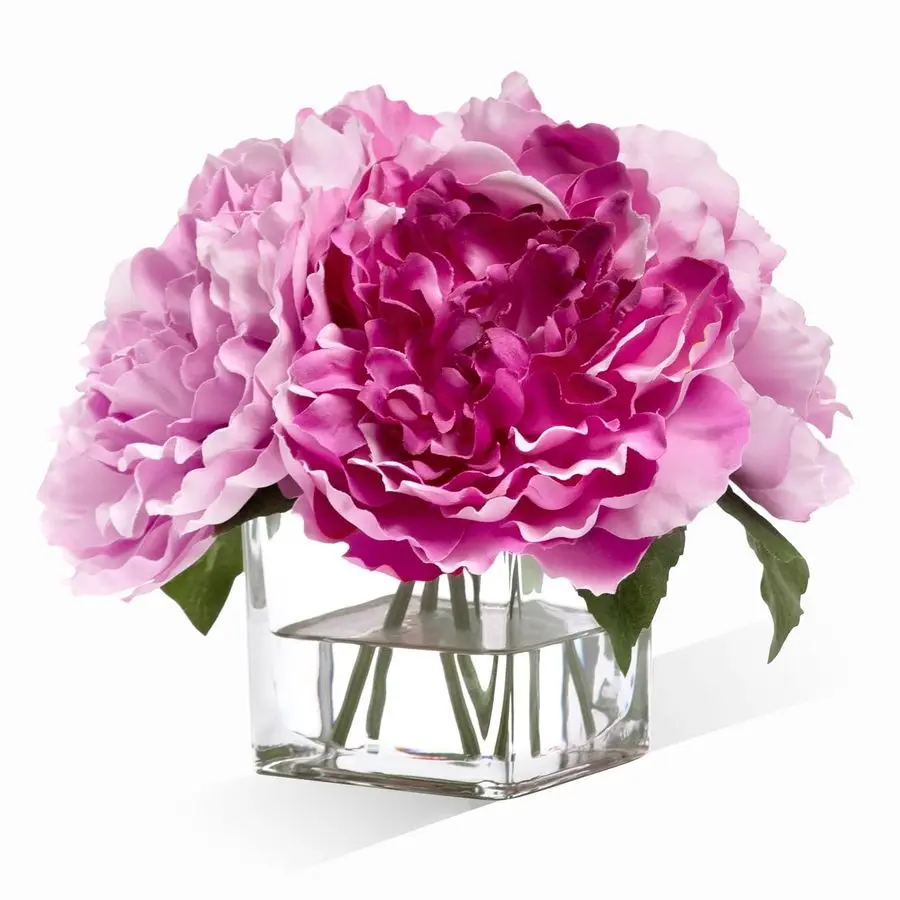 

Peonies Flowers Arrangements in Cube Glass Vase, WELLKNOWN Silk Flower Centerpieces for Dining Room Table, Coffee Table Decor, F