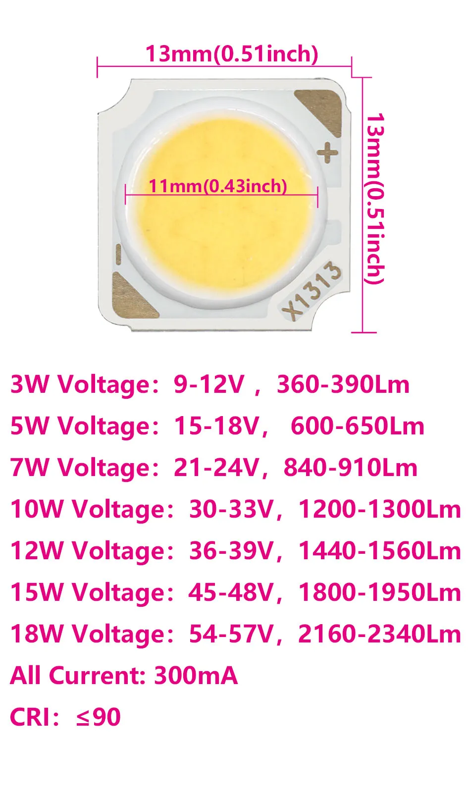 10 Stück LEDs Bridgelux Chip COB 3W 5W 7W 10W 1313mm 300mA Hochwertig Hohe Helligkeit für Glühbirnen Strahler Röhrenreparatur Kaltweiß – Detail 1