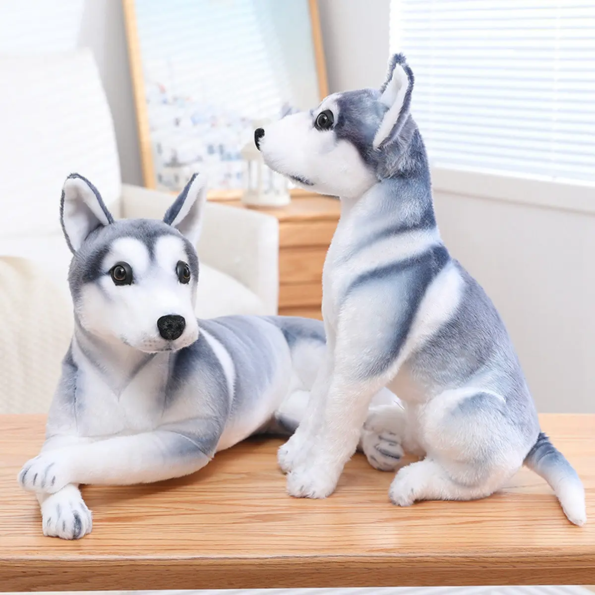 Simulation Husky Dog Doll Plush Toy Sitting&Lying Stuffed Animal Plushie Peluche Cuddly Pet Doggy Birthday Gift