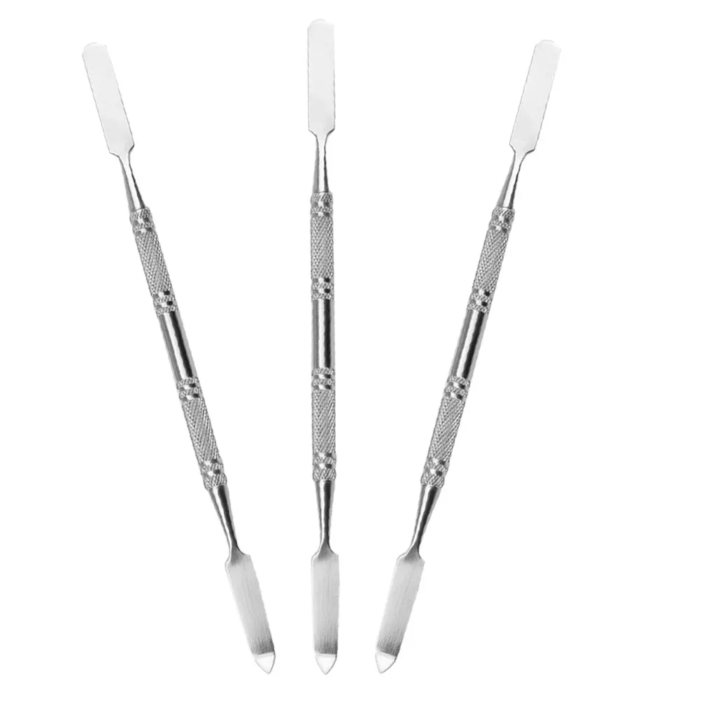 Kit com 3 Espátulas de Metal para Maquiagem, Haste de Mistura em Aço Inoxidável com Relevo para Base, Sombra e Remoção de Produto
