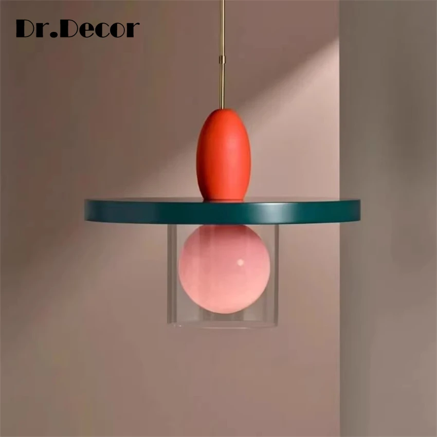 Modern Art Glass Pendant Lights Bedroom Bedside Children's Room Lamps Macarons Colored Metallic Decorative Lighting Fixtures