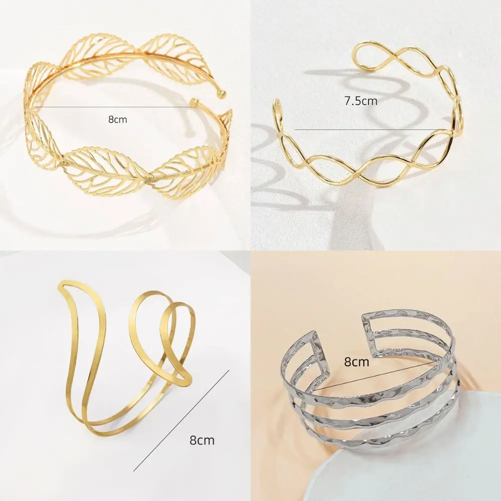 Elegante pulsera de brazo con apertura de Metal, brazalete abierto ancho ajustable de varios estilos, pulsera de brazo Retro de Color dorado, joyería de mano