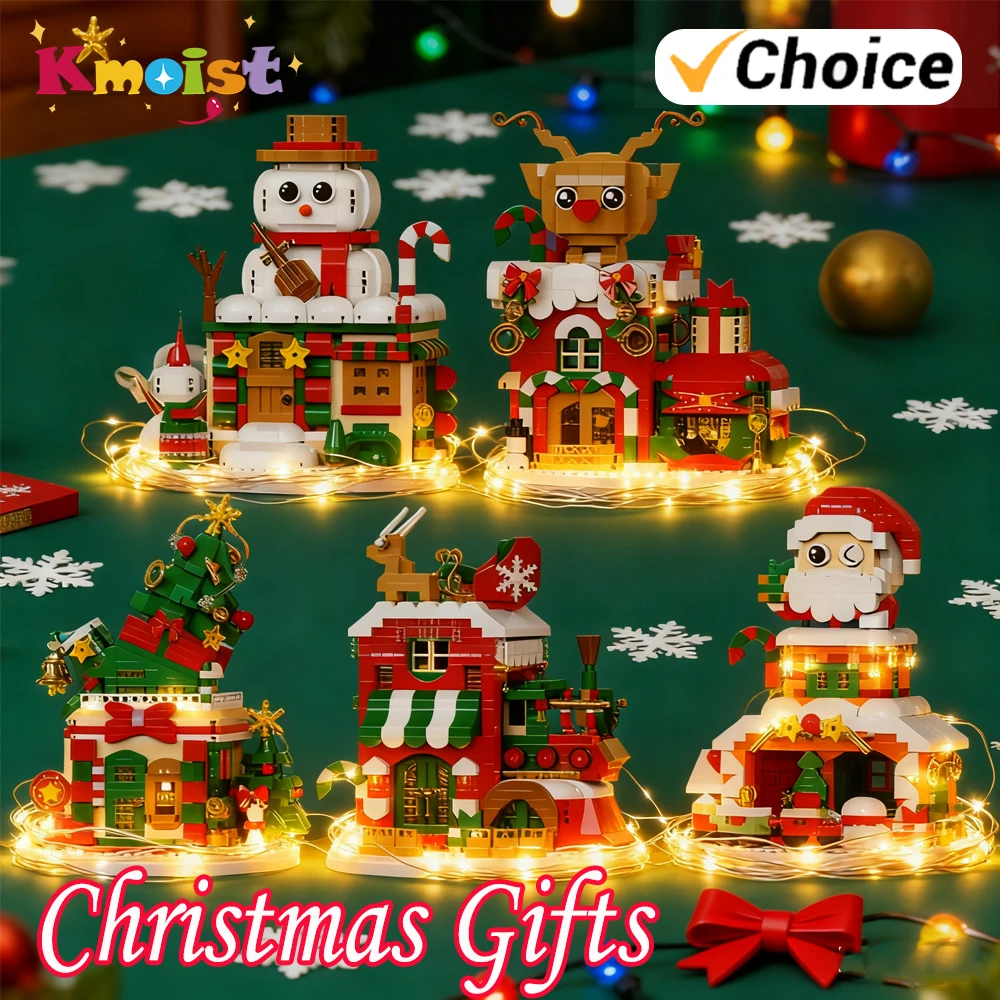 

Рождественские подарки, строительные блоки, новогодняя вечеринка, зимняя деревня, снеговик, лось со светом, мини-кирпичи, фигурки, игрушки для детей