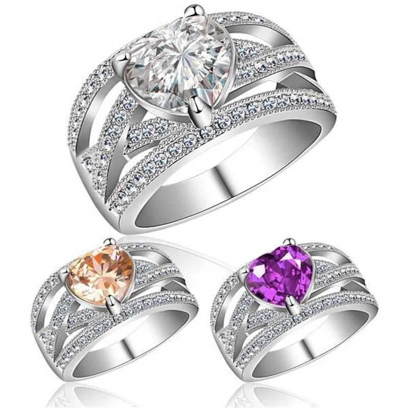 Diamond-set heart-shaped zircon s925 silver ring, blue zirconium ocean heart hand jewelry