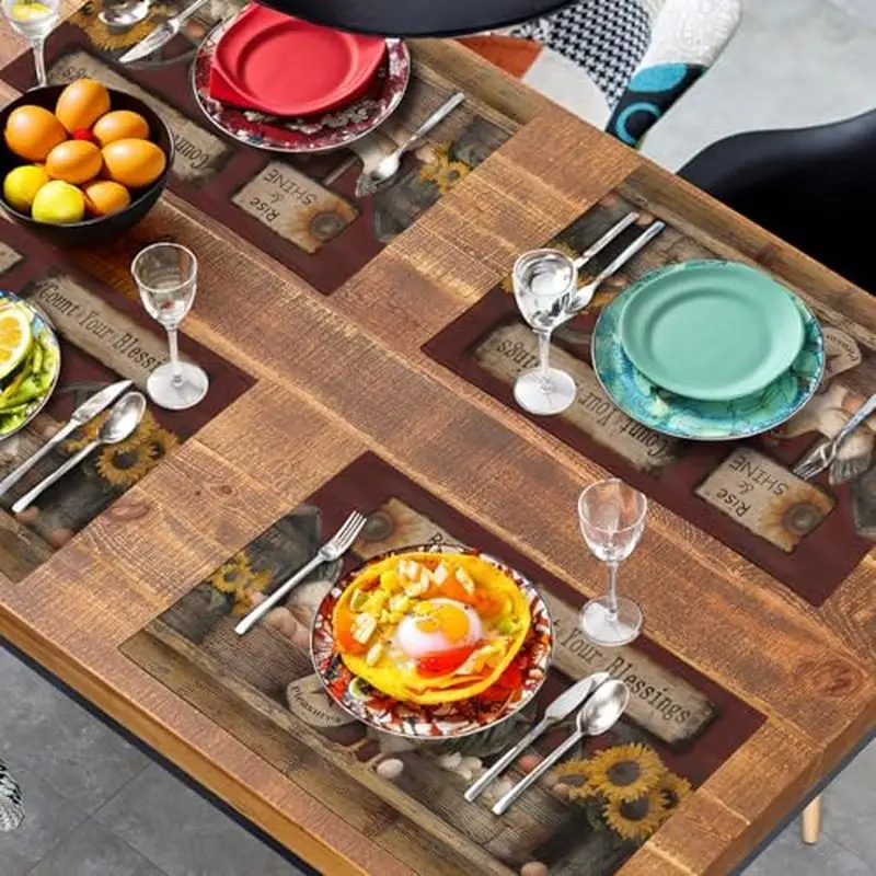 VIKAMA 2/4/6PCS Retro Plant Meal Mat Oil proof Western Food Mat Home Dining Table Fabric Kitchen Table Decoration