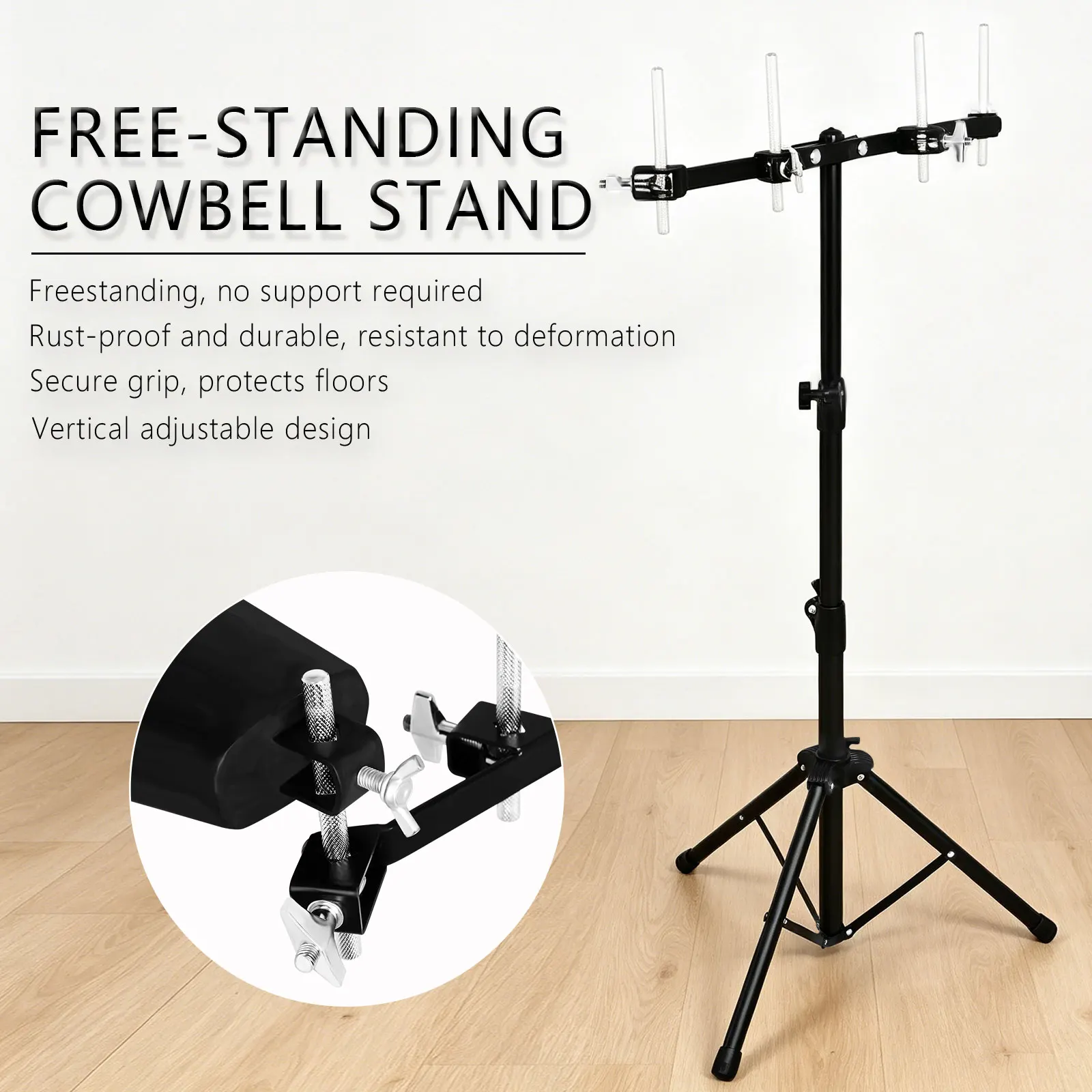 IRIN MD205 Cowbell Stand Cowbell Mount Carbon Steel Multi-Clamp Holder for Drum Set Stage Percussion Instrument Accessories