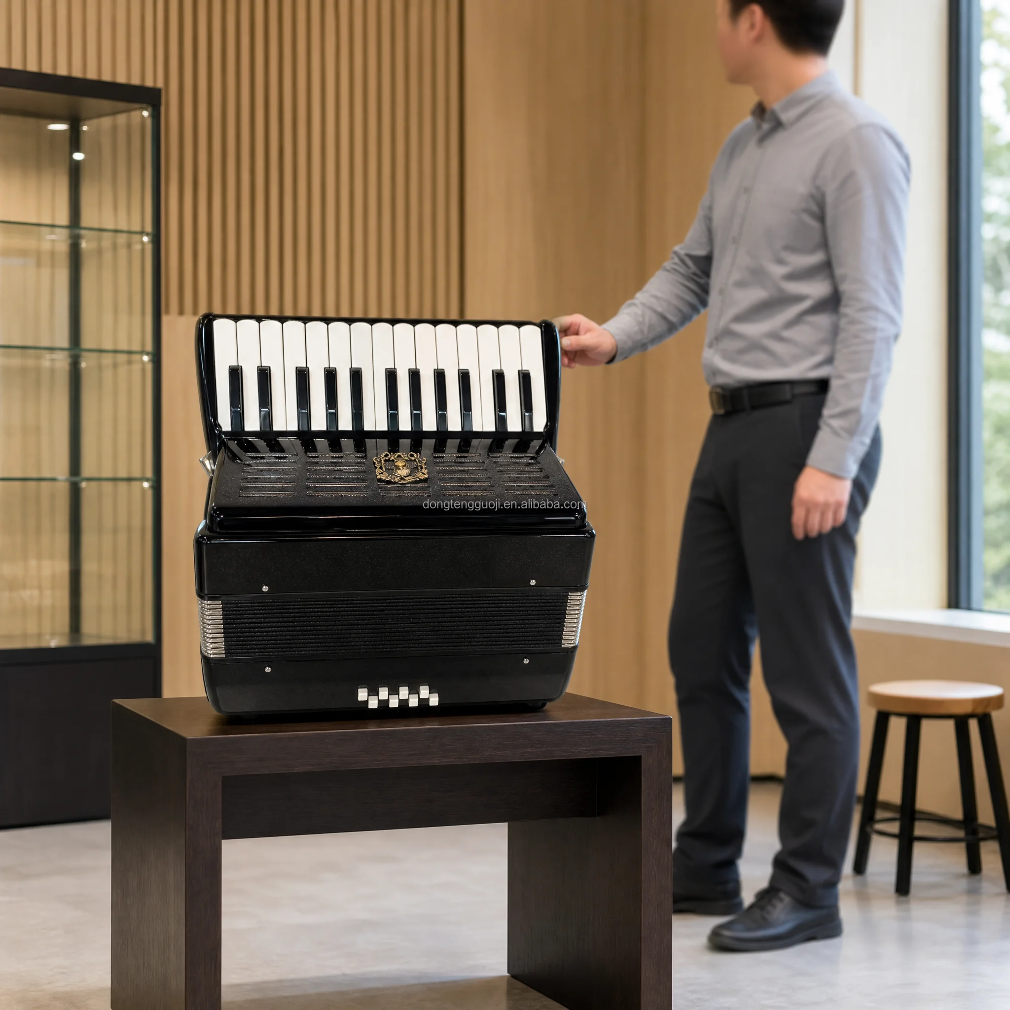 Portable 22 Key 8 Bass Accordion Maple Wood Celluloid Shell For Student Practice & Performance