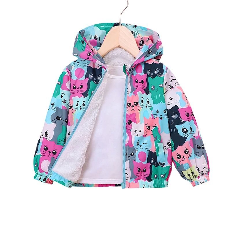 Autumn Jacket for Girls Coats Hooded Cat Pattern Baby Girls Clothes Outerwear Kid Sports Windproof Jacket Toddler Winter Clothes