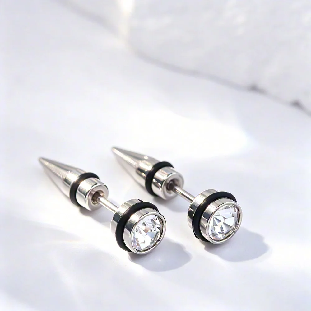2Pcs Korean Style Stud Earrings Men Crystal Streetwear Zircon Earrings Hip Hop Women Ear Jewelry Stainless Steel Earring Men