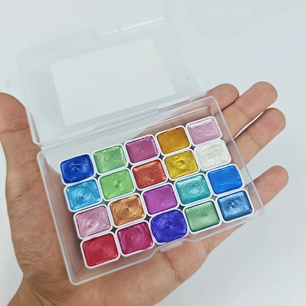 20-Color Metal Watercolor Painting Set, New Portable Box With Sparkling Pearl Solid Watercolor Painting, Art Supplies