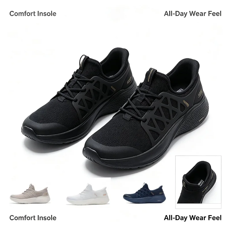 

Skechers Women Slip On Breathable Mesh Walking Sneakers Shock Absorbing Comfort Casual Sports Shoes All Black 117507-BBK