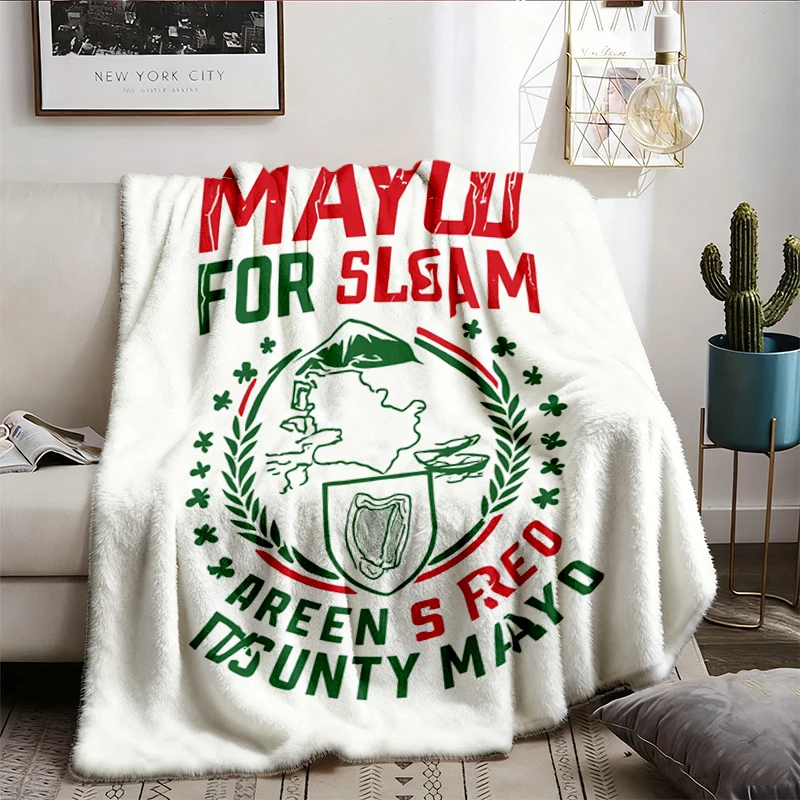 Mayo For Sam Flannel Blanket, County Mayo Flannel Throw, Green and Red Irish Match Day Cozy Blanket