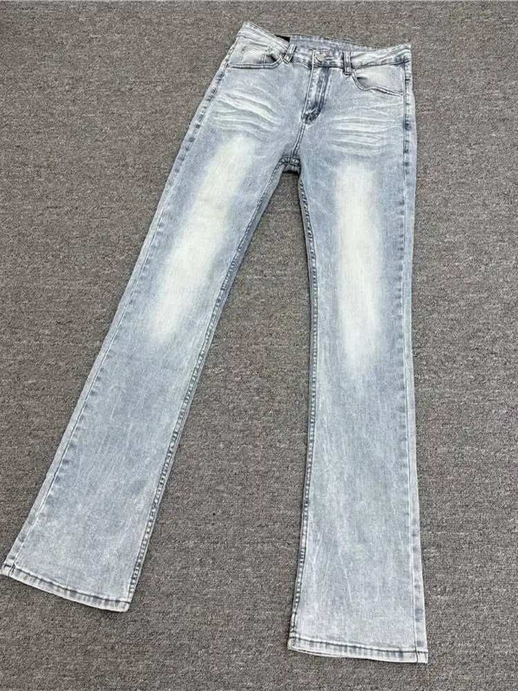 Cleanfit American Retro Washed Ice Blue Lightning Pattern Flared 517 Vintage Casual Versatile Jeans for Men And Women