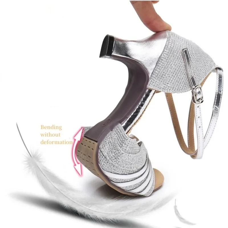 Glitter Women Latin Dance Shoes Toeless Ballroom Salsa Tango Practice Low heels 3.5/5.5cm Adult Party Lace Up Dance Shoes Gold