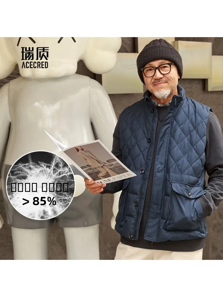 

Loose Warm Duck down Vest for Middle-Aged And Elderly Men Fashionable Urban Style Polyester Fiber Outerwear Single-Zipper Clo...