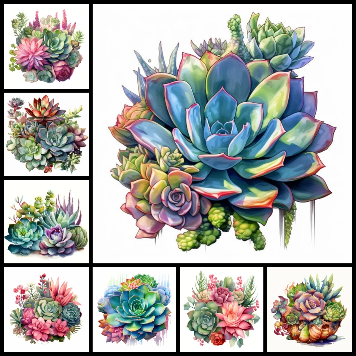 

Diamond Painting Full Square Watercolor Succulent Plants Set , Indoor Plant Poster Rhinestone Picture Mosaic Hobby Wall Decor