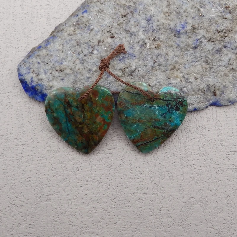 

Natural Stone Chrysocolla Heart Shape Earrings Beads,Fashion Semi-Precious DIY Jewelry Earrings Accessories For Women 25x5mm 8g
