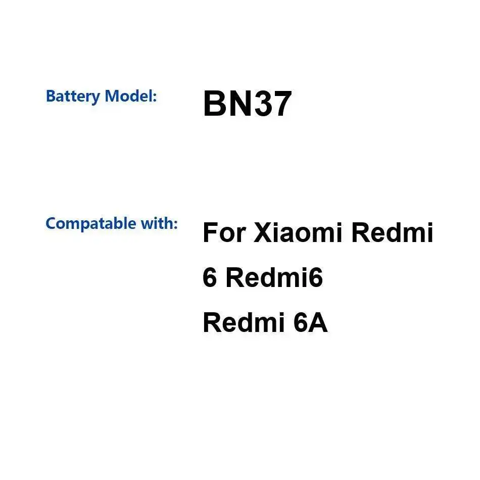 

Для Xiaomi Redmi 6 аккумулятор мобильного телефона высокой емкости BN37 3000 мАч