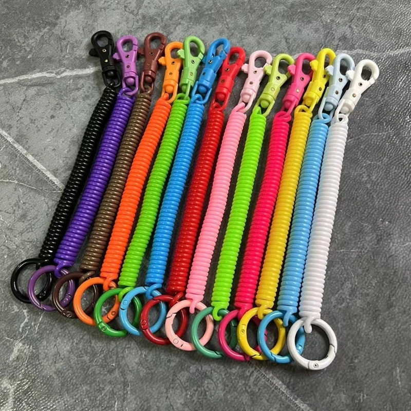 Coil Springs Keychain Stretchy Spirals Spring Coil Retractable Coil Springs Keychain With Metal Clasp Key Chain Holder Lanyard