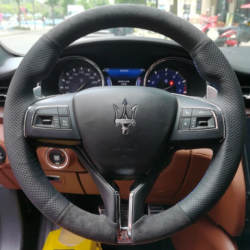 

Custom Car Steering Wheel Braid Cover Suede Genuine Leather 100% Fit For Maserati Ghibli Levante Quattroporte Car Accessories