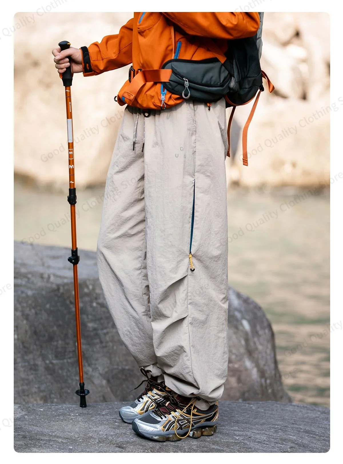 Arbeitsfreudige, wasserabweisende Outdoor-Overalls für Herren, Herbst, lange Hosen mit Schlitz und Falten, Kontrastfarben, Reißverschluss, Sport- und Freizeithose – Detail 21
