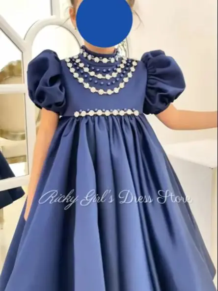 robe-de-premiere-communion-bleue-a-manches-bouffantes-pour-filles-robes-de-demoiselle-d'honneur-en-satin-perle-robes-de-bal-personnalisees-pour-celebrations-d'anniversaire