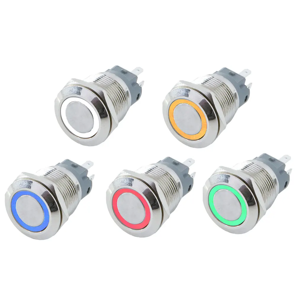 16mm 19mm 22/25mm metal push button high current 10/15/20A 3-220V switch on off power LED light Waterproof Extended circle ip65