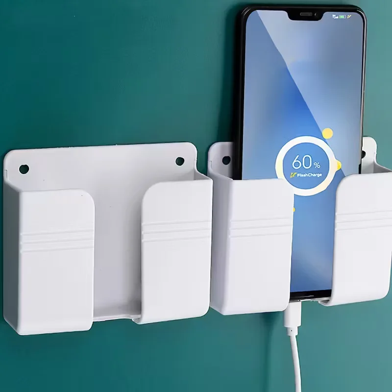 Punch-free Storage Shelf with Phone Holder, Multifunctional Rack for Kitchen Bathroom Bedside Use