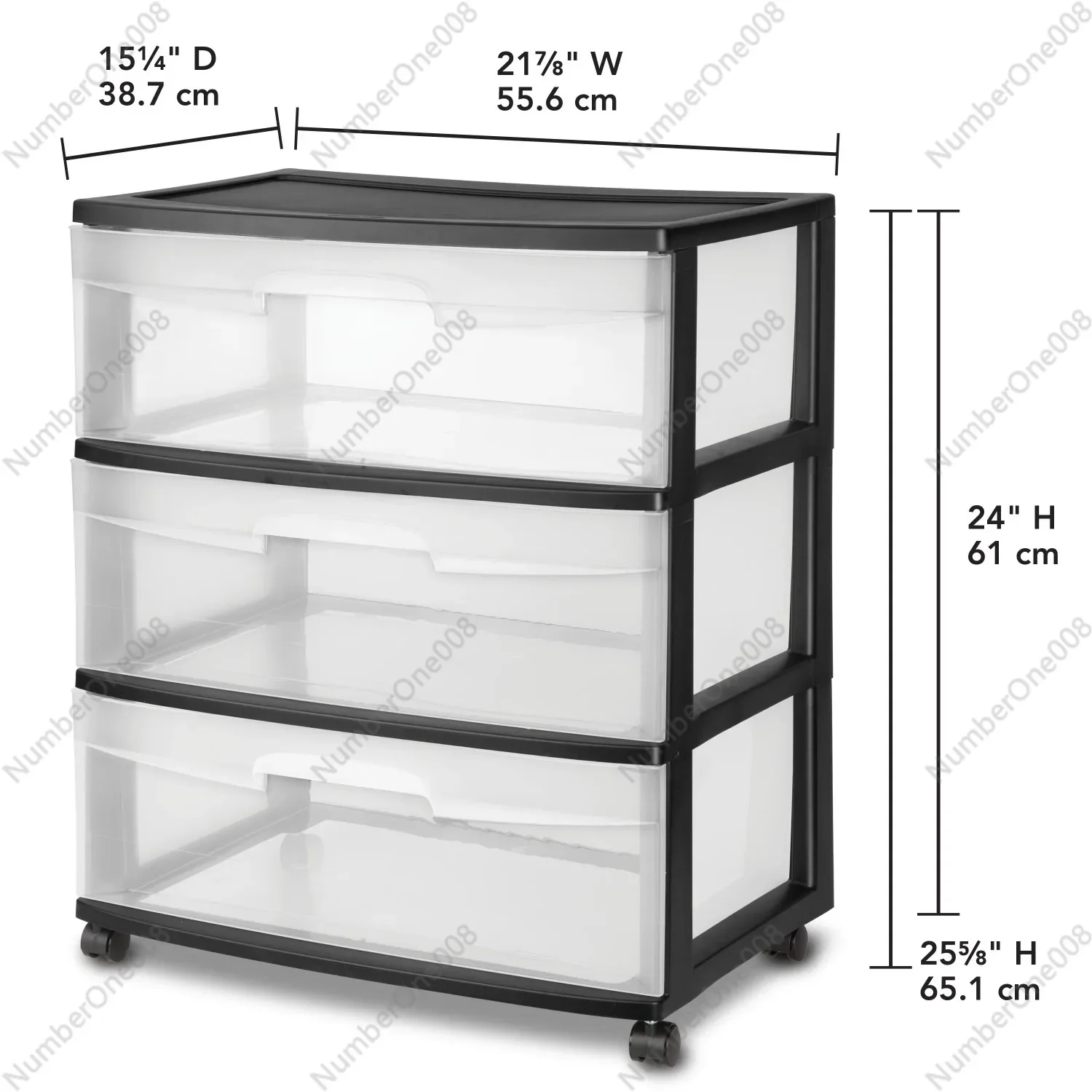 Wide 3 Drawer Cart Black