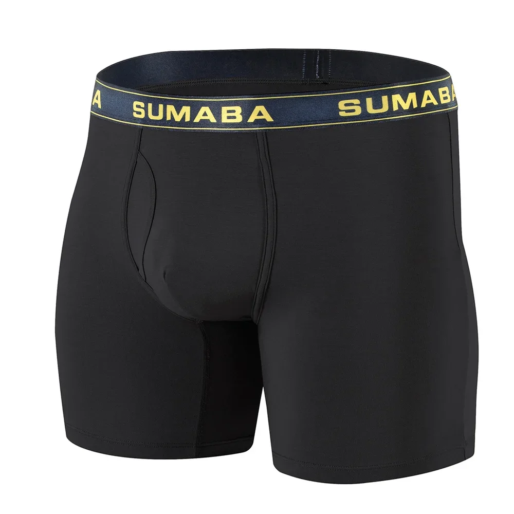 Jinshi Men's Boxer Briefs Long Leg Bamboo Breathable Open Fly Boxers No Ride Up With Flex Waistband Boxers