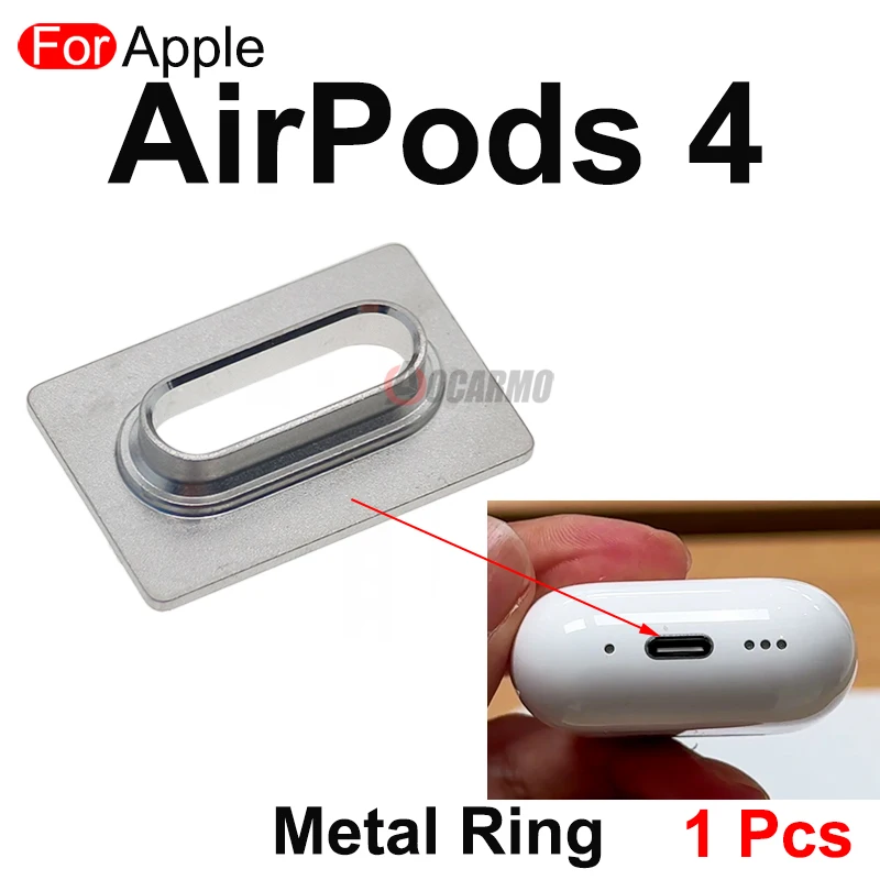 Aocarmo Charging Charger Compartment Case Bottom Port Metal Ring For Apple AirPods 4 A3053 A3050 A3054 Repair Replacement Part