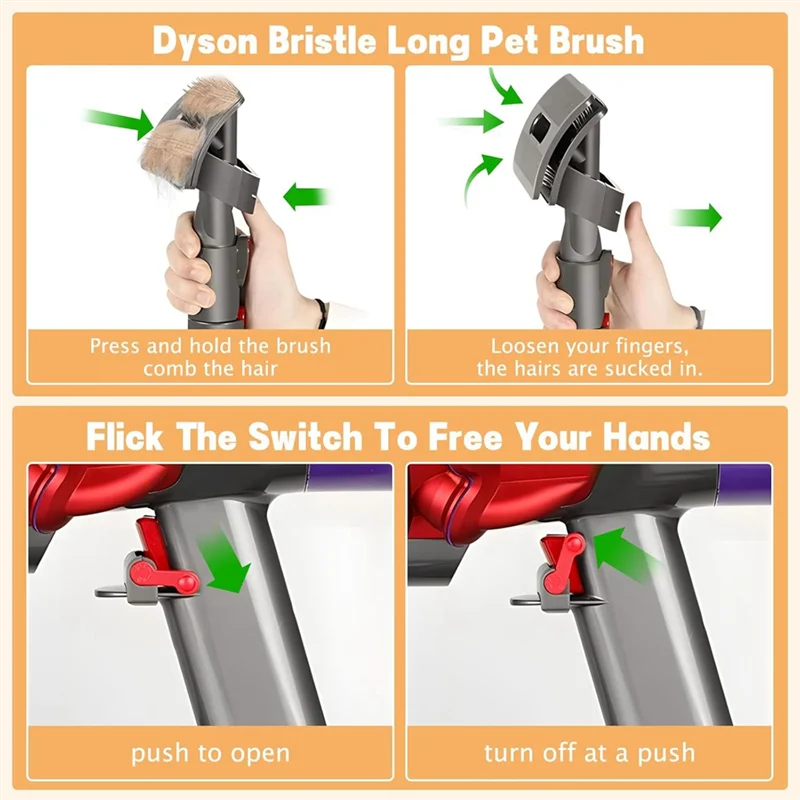 

ABMH-Groom Tool для пылесосов Dyson V7 V8 V10 V11 V15, насадка для собак, щетка с фиксатором триггера и удлиненным вакуумным шлангом
